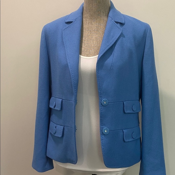 Talbots Wool Blue Blazer Size 8 NWOT Classic Textured Lady-Like - Picture 3 of 16